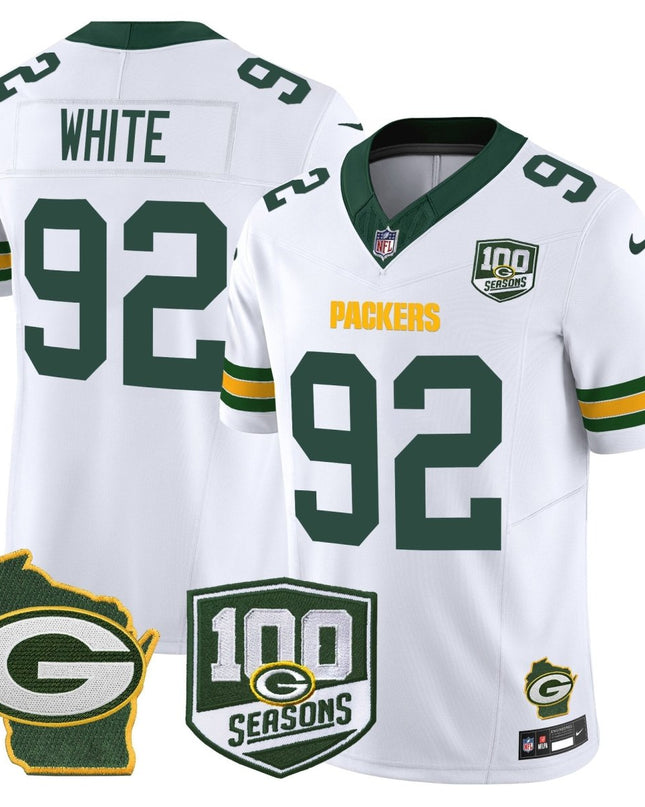 Men's Green Bay Packers 100th Season & Home Patch Vapor Limited Jersey - All Stitched GBP_KDZ - KINDOZY