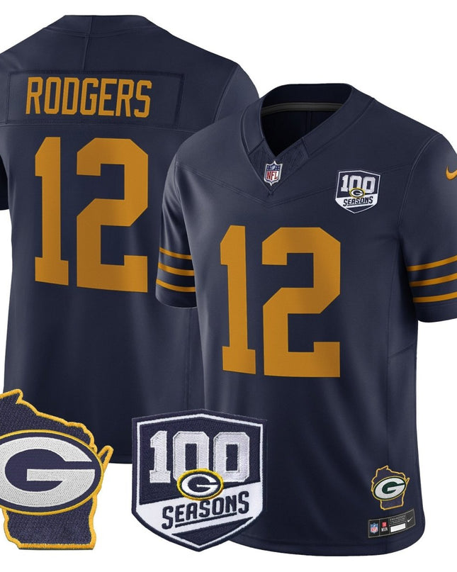 Men's Green Bay Packers 100th Season & Home Patch Vapor Limited Jersey - All Stitched GBP_KDZ - KINDOZY
