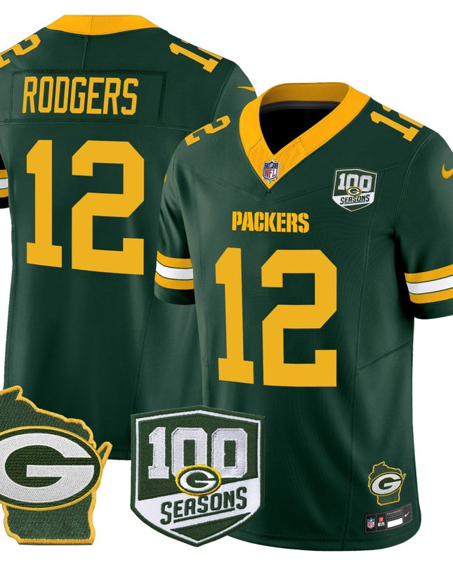 Men's Green Bay Packers 100th Season & Home Patch Vapor Limited Jersey - All Stitched GBP_KDZ - KINDOZY