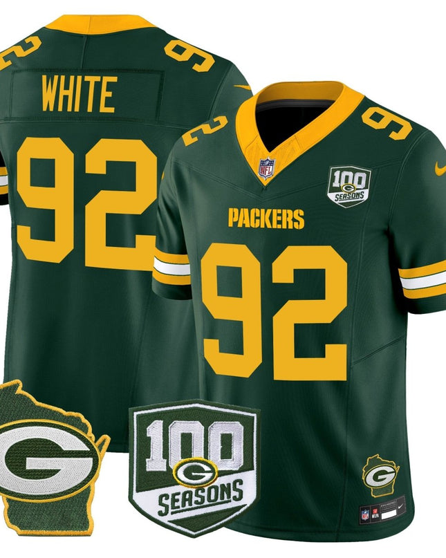 Men's Green Bay Packers 100th Season & Home Patch Vapor Limited Jersey - All Stitched GBP_KDZ - KINDOZY