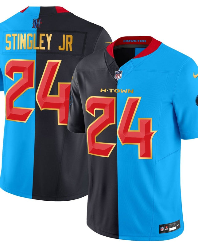 Men's Houston Texans 2024 Gold Trim Vapor Limited Jersey - All Stitched HOUTEX_KDZ - KINDOZY