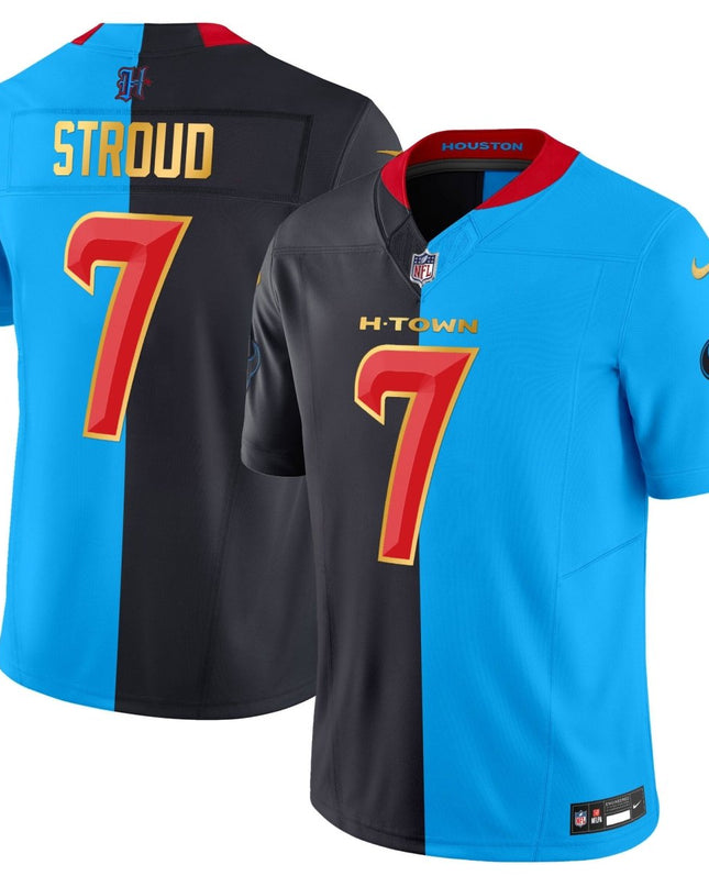 Men's Houston Texans 2024 Gold Trim Vapor Limited Jersey - All Stitched HOUTEX_KDZ - KINDOZY