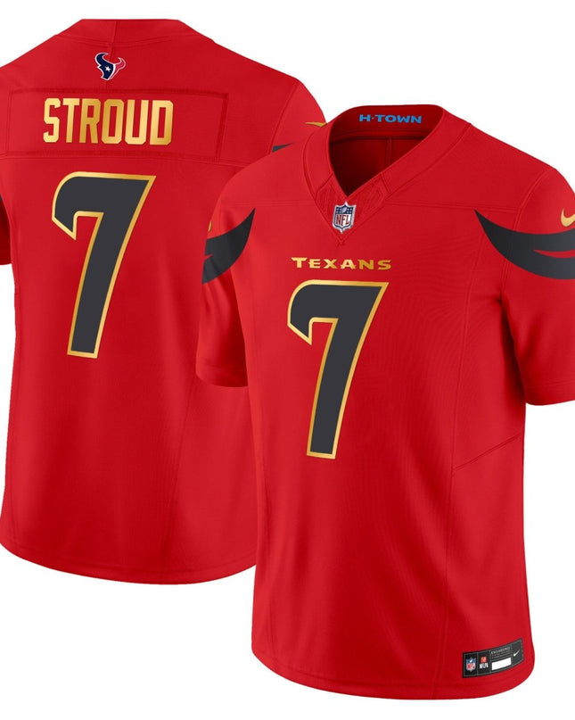 Men's Houston Texans 2024 Gold Trim Vapor Limited Jersey - All Stitched HOUTEX_KDZ - KINDOZY