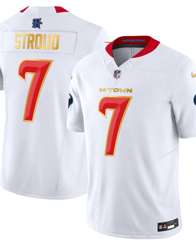 Men's Houston Texans 2024 Gold Trim Vapor Limited Jersey - All Stitched HOUTEX_KDZ - KINDOZY