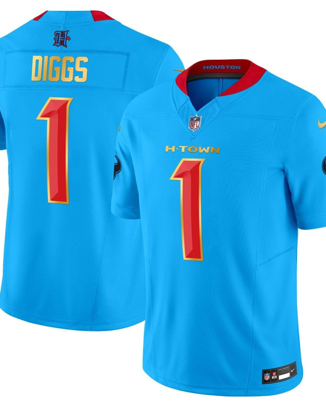 Men's Houston Texans 2024 Gold Trim Vapor Limited Jersey - All Stitched HOUTEX_KDZ - KINDOZY