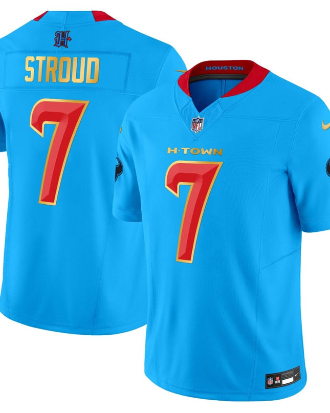 Men's Houston Texans 2024 Gold Trim Vapor Limited Jersey - All Stitched HOUTEX_KDZ - KINDOZY