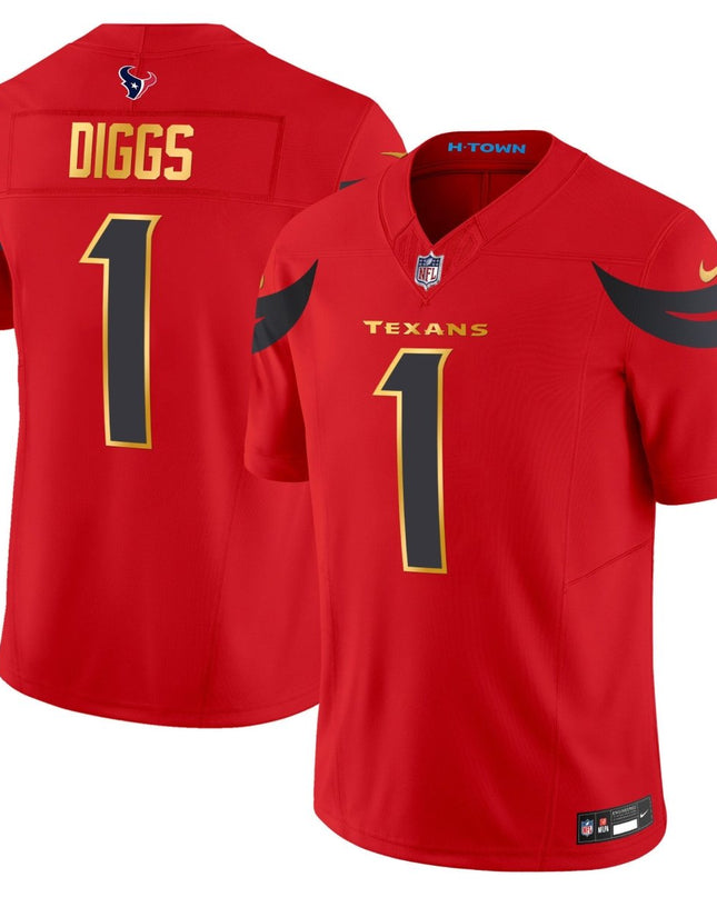 Men's Houston Texans 2024 Gold Trim Vapor Limited Jersey - All Stitched HOUTEX_KDZ - KINDOZY