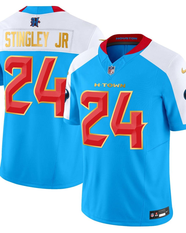 Men's Houston Texans 2024 Gold Trim Vapor Limited Jersey - All Stitched HOUTEX_KDZ - KINDOZY