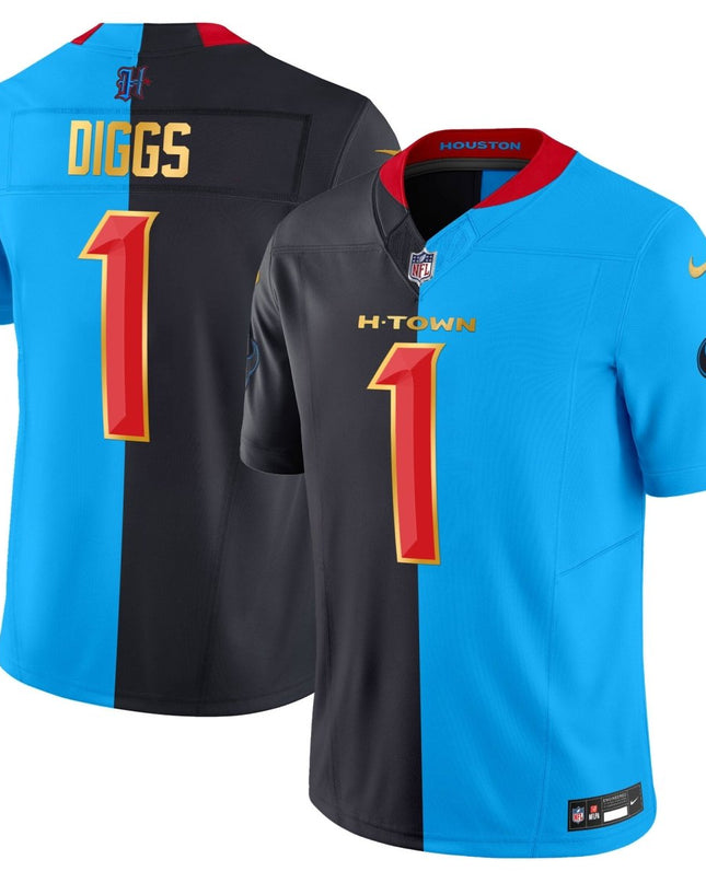 Men's Houston Texans 2024 Gold Trim Vapor Limited Jersey - All Stitched HOUTEX_KDZ - KINDOZY