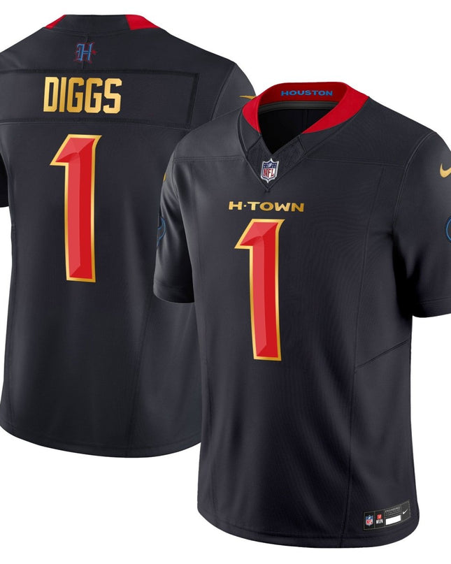 Men's Houston Texans 2024 Gold Trim Vapor Limited Jersey - All Stitched HOUTEX_KDZ - KINDOZY