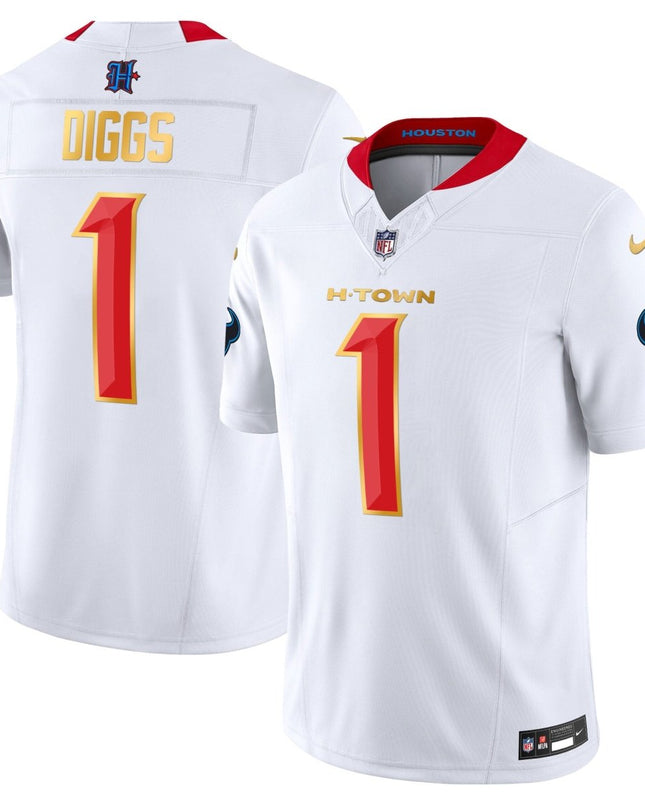 Men's Houston Texans 2024 Gold Trim Vapor Limited Jersey - All Stitched HOUTEX_KDZ - KINDOZY