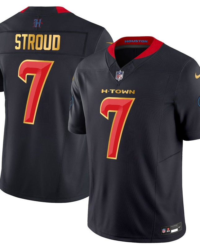 Men's Houston Texans 2024 Gold Trim Vapor Limited Jersey - All Stitched HOUTEX_KDZ - KINDOZY