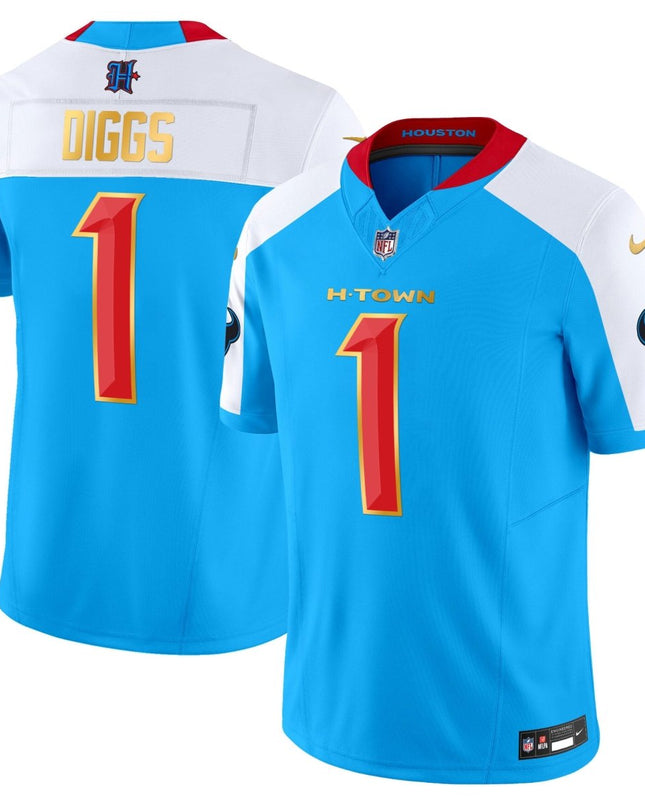 Men's Houston Texans 2024 Gold Trim Vapor Limited Jersey - All Stitched HOUTEX_KDZ - KINDOZY