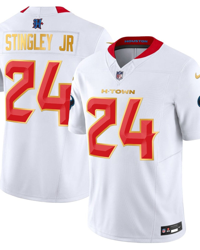 Men's Houston Texans 2024 Gold Trim Vapor Limited Jersey - All Stitched HOUTEX_KDZ - KINDOZY