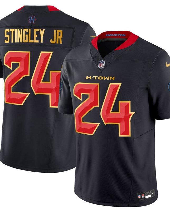Men's Houston Texans 2024 Gold Trim Vapor Limited Jersey - All Stitched HOUTEX_KDZ - KINDOZY