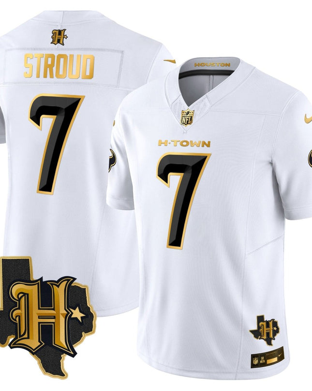 Men's Houston Texans 2024 Texas Patch Gold Vapor Limited Jersey - All Stitched HOUTEX_KDZ - KINDOZY