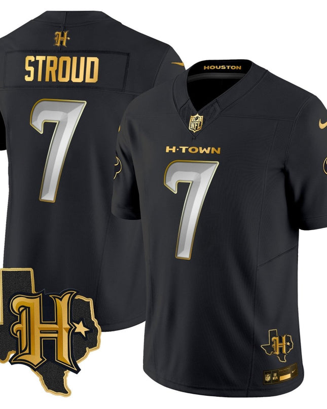 Men's Houston Texans 2024 Texas Patch Gold Vapor Limited Jersey - All Stitched HOUTEX_KDZ - KINDOZY