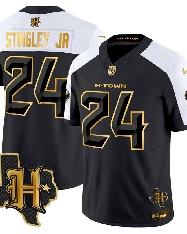 Men's Houston Texans 2024 Texas Patch Gold Vapor Limited Jersey - All Stitched HOUTEX_KDZ - KINDOZY