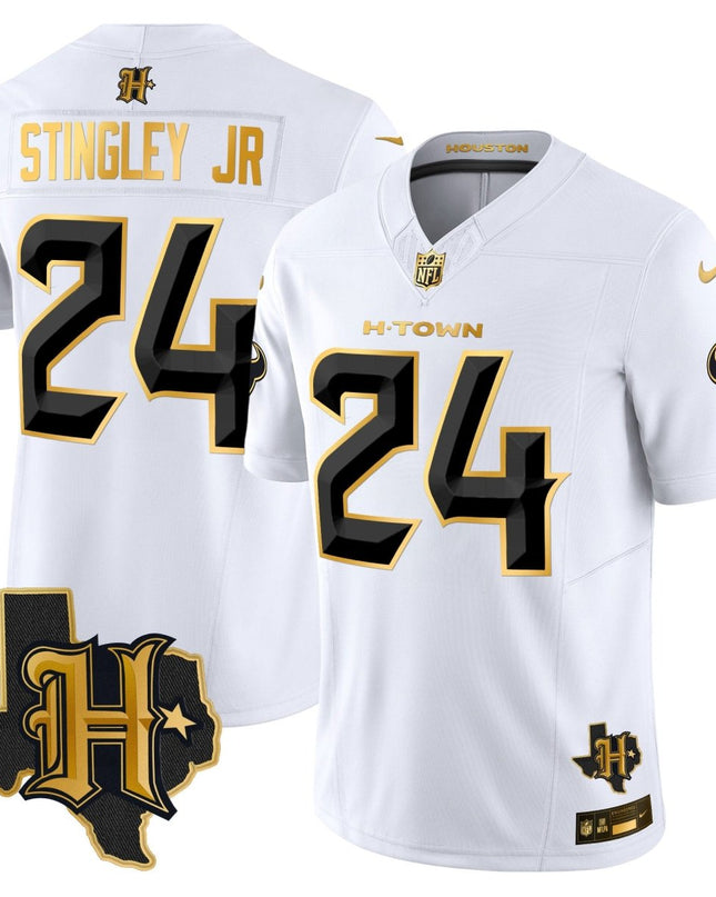 Men's Houston Texans 2024 Texas Patch Gold Vapor Limited Jersey - All Stitched HOUTEX_KDZ - KINDOZY