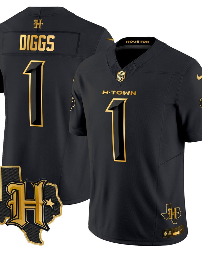 Men's Houston Texans 2024 Texas Patch Gold Vapor Limited Jersey - All Stitched HOUTEX_KDZ - KINDOZY