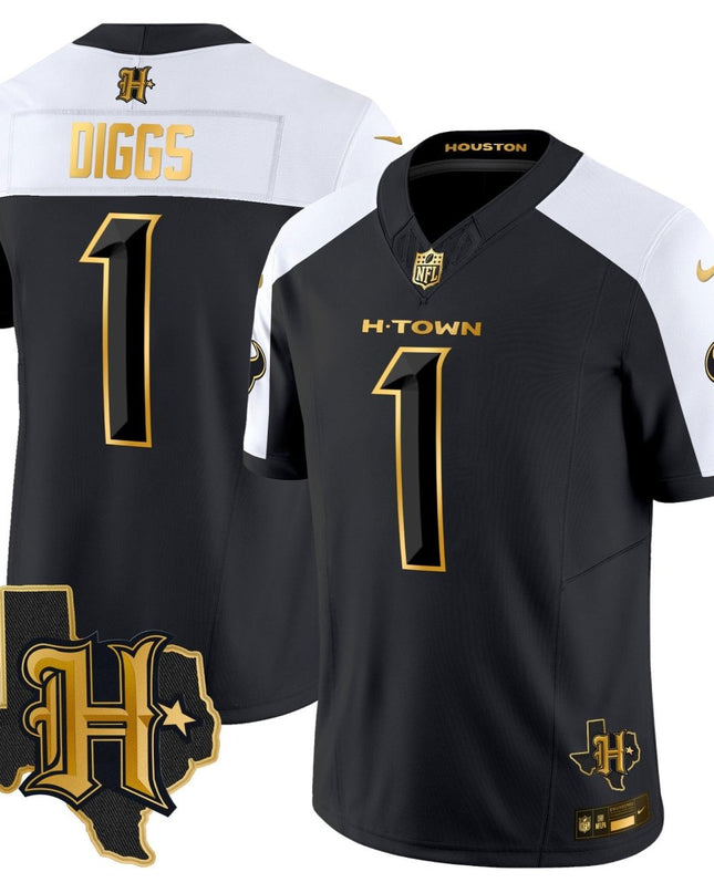 Men's Houston Texans 2024 Texas Patch Gold Vapor Limited Jersey - All Stitched HOUTEX_KDZ - KINDOZY