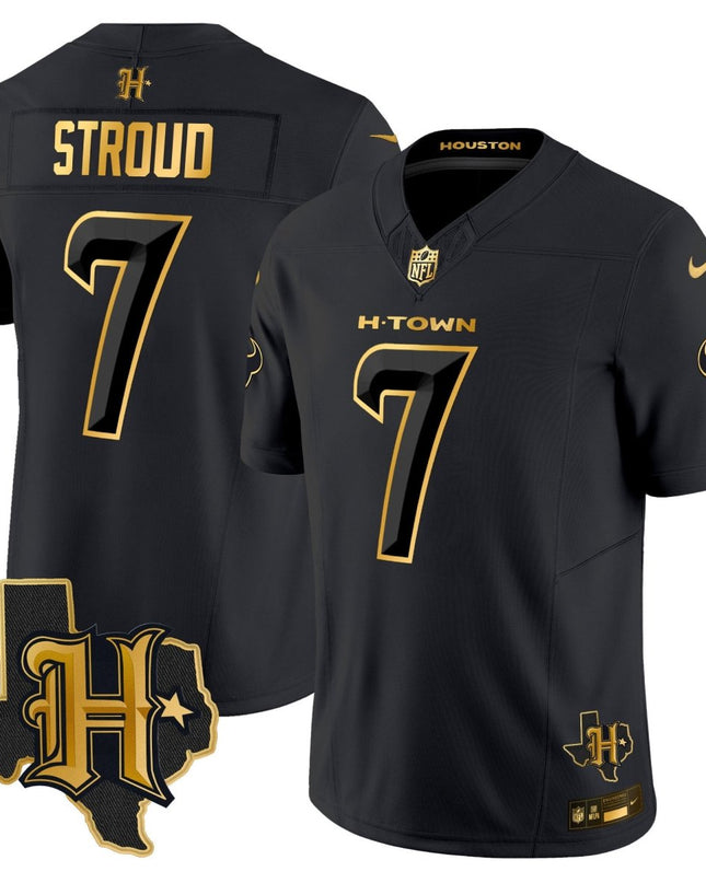 Men's Houston Texans 2024 Texas Patch Gold Vapor Limited Jersey - All Stitched HOUTEX_KDZ - KINDOZY