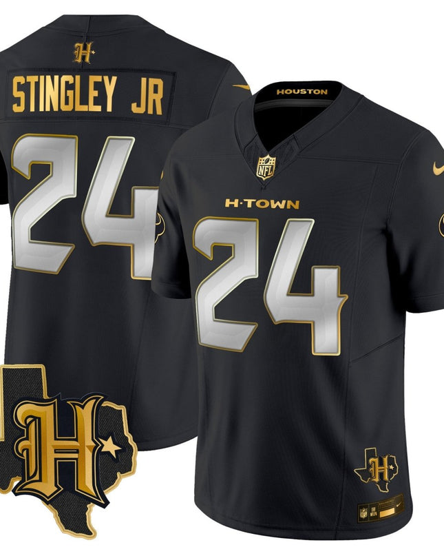 Men's Houston Texans 2024 Texas Patch Gold Vapor Limited Jersey - All Stitched HOUTEX_KDZ - KINDOZY