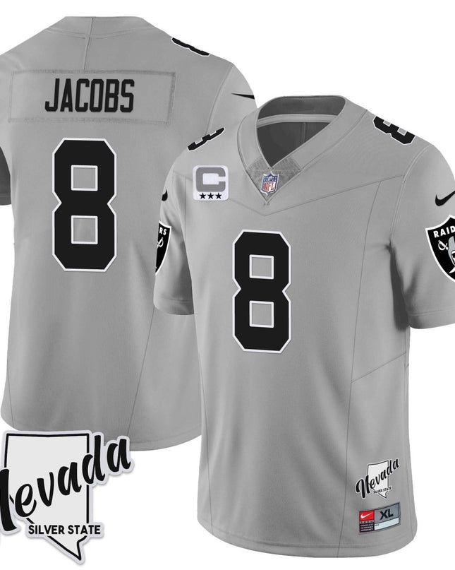 Men's Las Vegas Raiders 2023 Nevada Sliver State Patch Jersey - All Stitched LVRAI_KDZ - KINDOZY