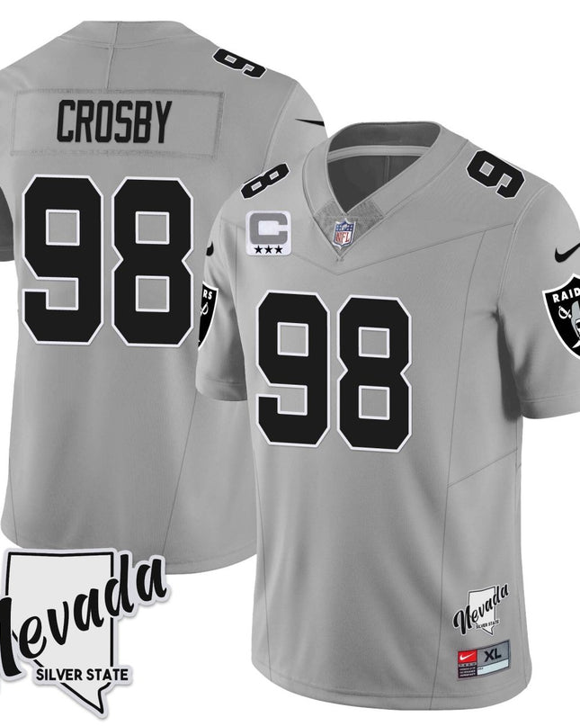 Men's Las Vegas Raiders 2023 Nevada Sliver State Patch Jersey - All Stitched LVRAI_KDZ - KINDOZY