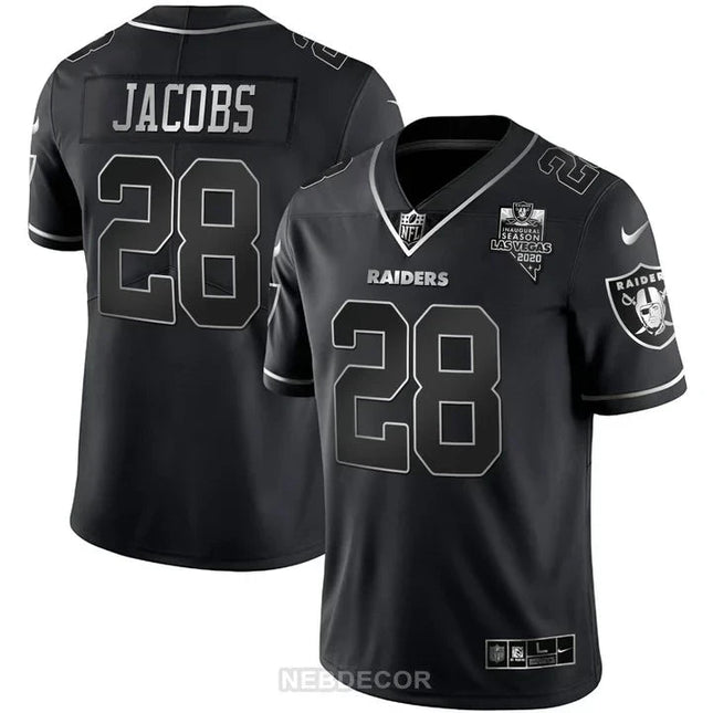MEN'S LAS VEGAS RAIDERS INAUGURAL SEASON PATCH BLACK SILVER JERSEY - ALL STITCHED LVRAI_KDZ - KINDOZY