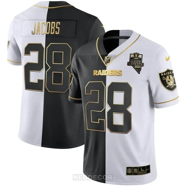 MEN'S LAS VEGAS RAIDERS INAUGURAL SEASON PATCH SPLIT GOLD JERSEY - ALL STITCHED LVRAI_KDZ - KINDOZY