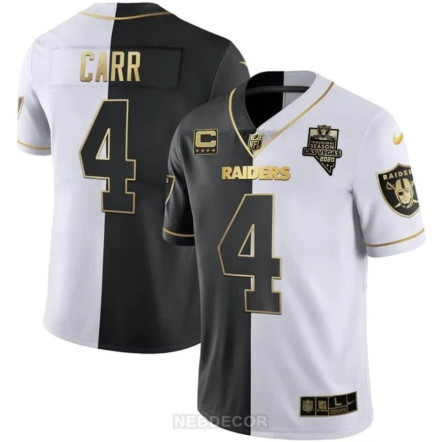 MEN'S LAS VEGAS RAIDERS INAUGURAL SEASON PATCH WHITE GOLD JERSEY - ALL STITCHED LVRAI_KDZ - KINDOZY