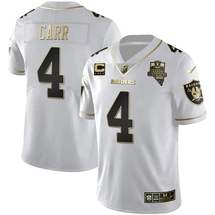 MEN'S LAS VEGAS RAIDERS INAUGURAL SEASON PATCH WHITE GOLD JERSEY - ALL STITCHED LVRAI_KDZ - KINDOZY