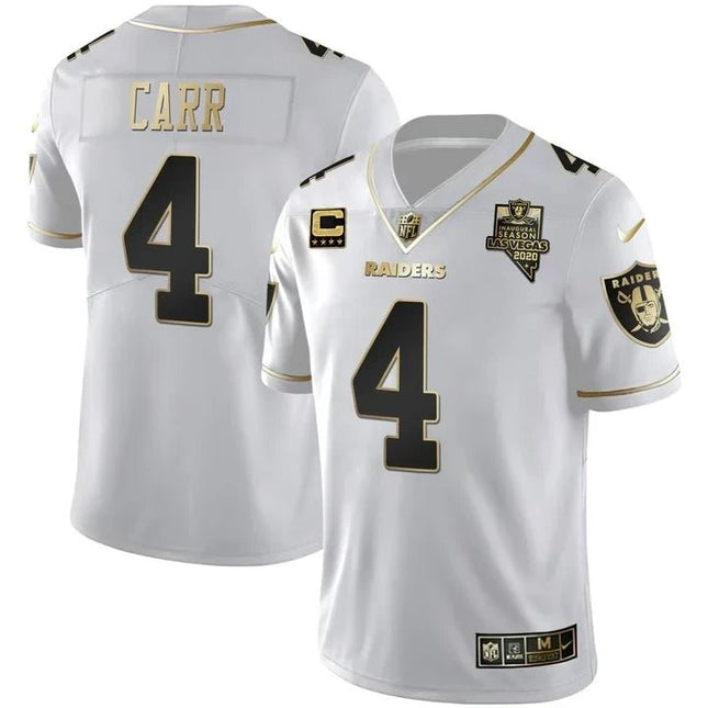 MEN'S LAS VEGAS RAIDERS INAUGURAL SEASON PATCH WHITE GOLD JERSEY - ALL STITCHED LVRAI_KDZ - KINDOZY