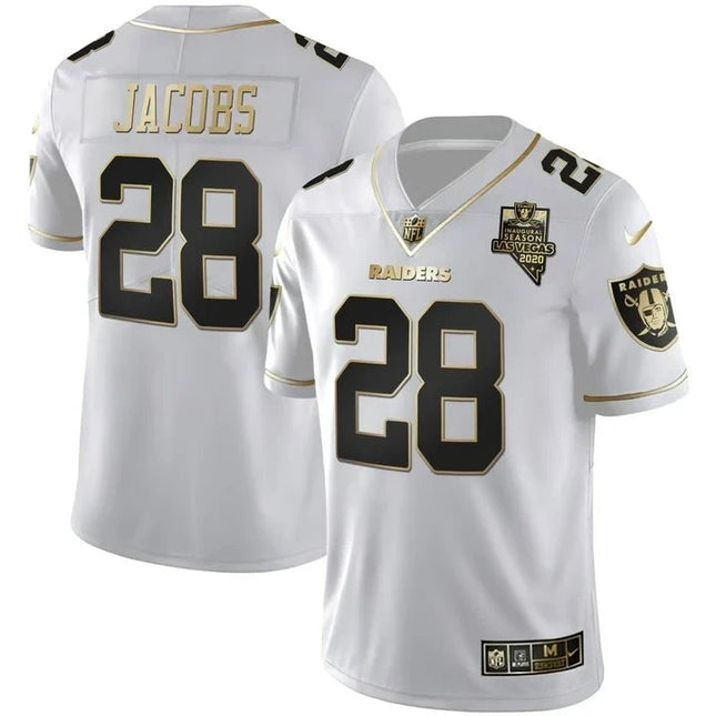 MEN'S LAS VEGAS RAIDERS INAUGURAL SEASON PATCH WHITE GOLD JERSEY - ALL STITCHED LVRAI_KDZ - KINDOZY