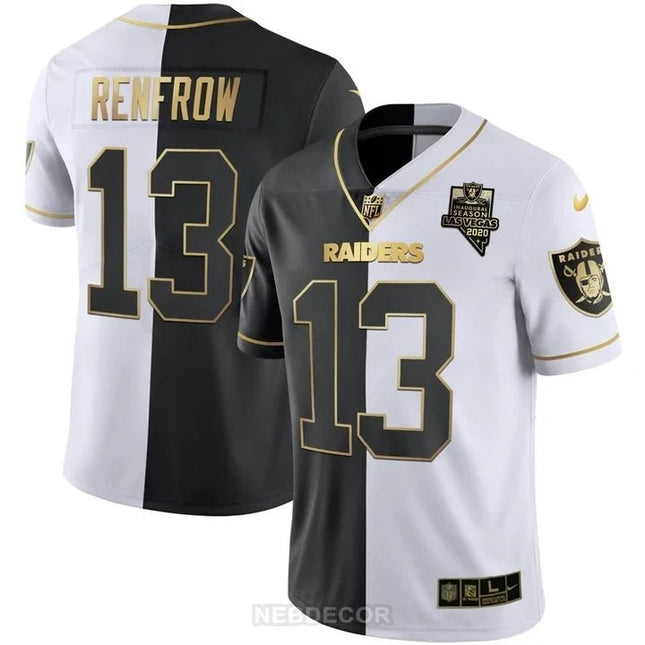 MEN'S LAS VEGAS RAIDERS INAUGURAL SEASON PATCH WHITE GOLD JERSEY - ALL STITCHED LVRAI_KDZ - KINDOZY