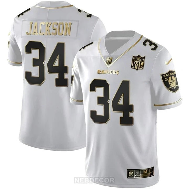 MEN'S LAS VEGAS RAIDERS RAIDER4LIFE PATCH WHITE GOLD AND BLACK GOLD JERSEY - ALL STITCHED LVRAI_KDZ - KINDOZY