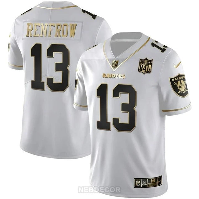 MEN'S LAS VEGAS RAIDERS RAIDER4LIFE PATCH WHITE GOLD AND BLACK GOLD JERSEY - ALL STITCHED LVRAI_KDZ - KINDOZY