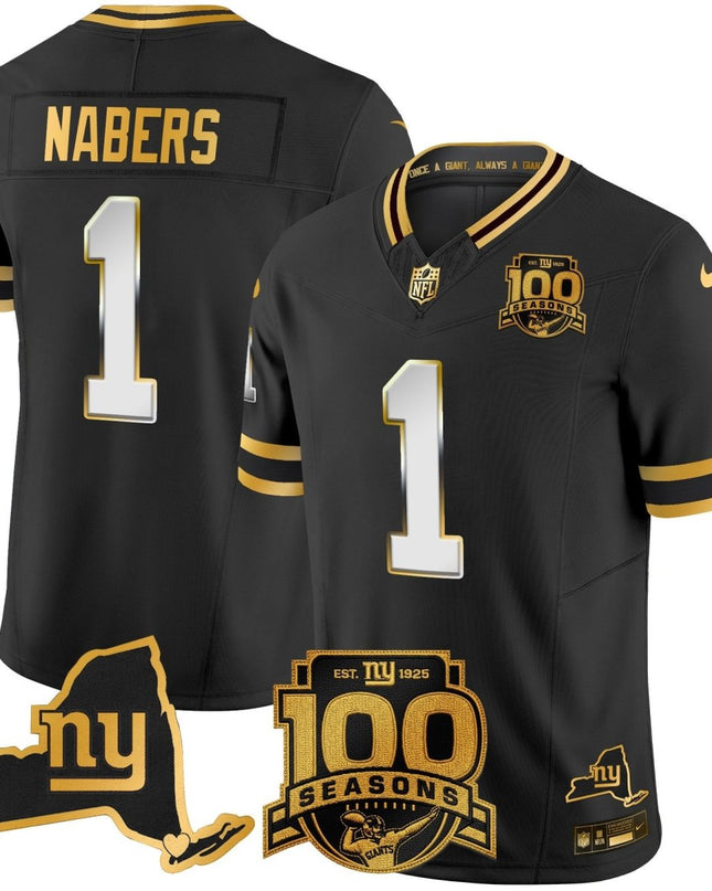 Men's New York Giants 100th Season & State Patch Gold Vapor Limited Jersey - All Stitched NYG_KDZ - KINDOZY
