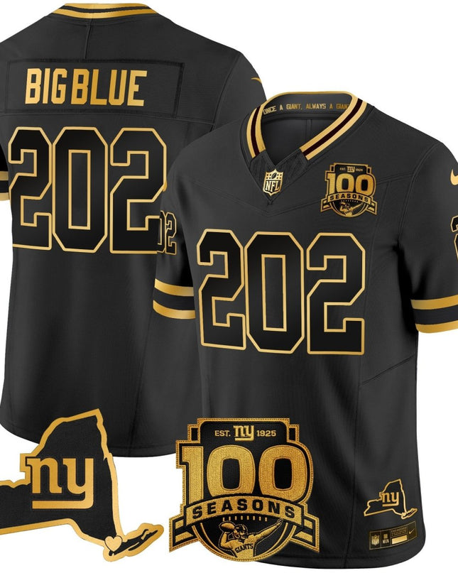 Men's New York Giants 100th Season & State Patch Gold Vapor Limited Jersey - All Stitched NYG_KDZ - KINDOZY