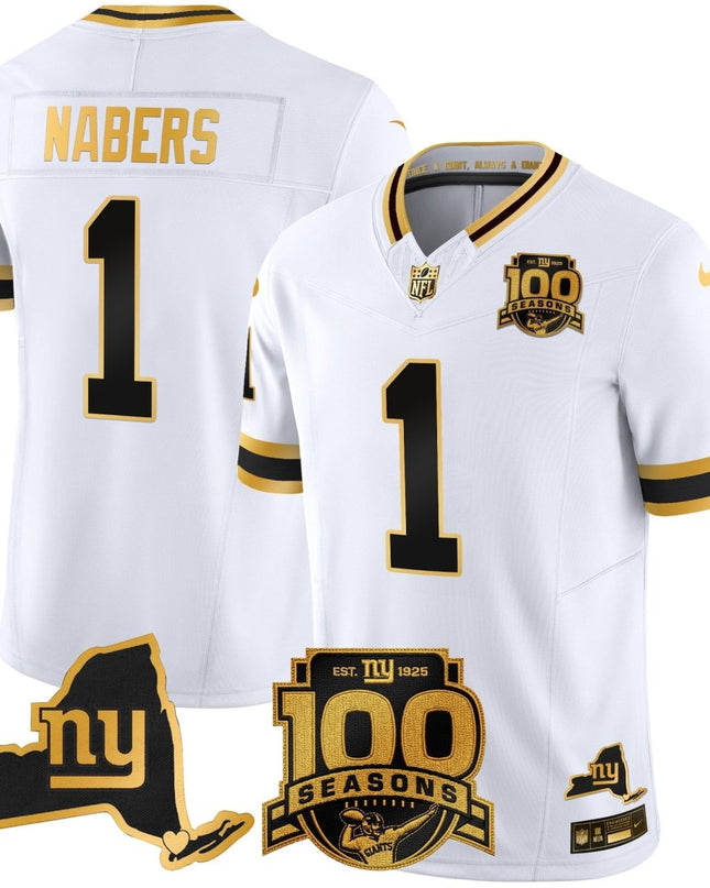 Men's New York Giants 100th Season & State Patch Gold Vapor Limited Jersey - All Stitched NYG_KDZ - KINDOZY