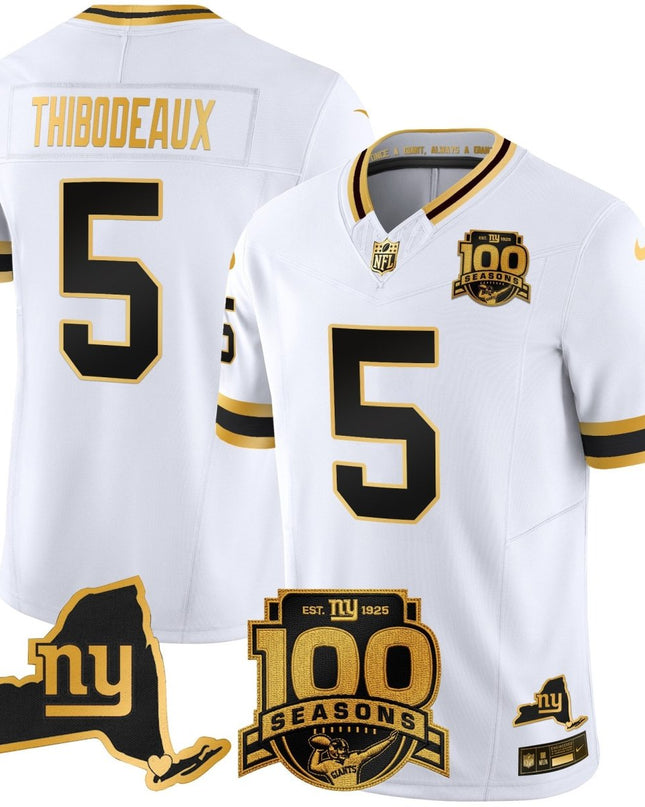 Men's New York Giants 100th Season & State Patch Gold Vapor Limited Jersey - All Stitched NYG_KDZ - KINDOZY