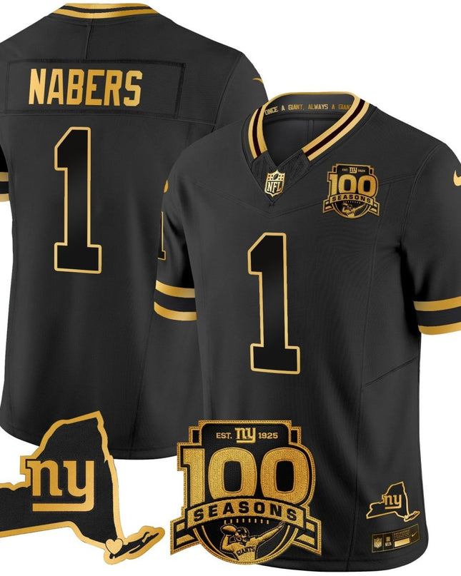 Men's New York Giants 100th Season & State Patch Gold Vapor Limited Jersey - All Stitched NYG_KDZ - KINDOZY