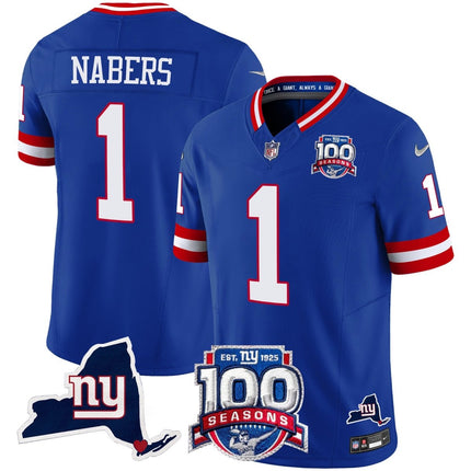 Men's New York Giants 100th Season & State Patch Vapor Limited Jersey - All Stitched NYG_KDZ - KINDOZY