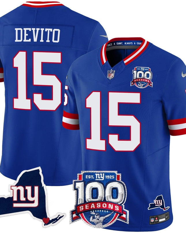 Men's New York Giants 100th Season & State Patch Vapor Limited Jersey - All Stitched NYG_KDZ - KINDOZY