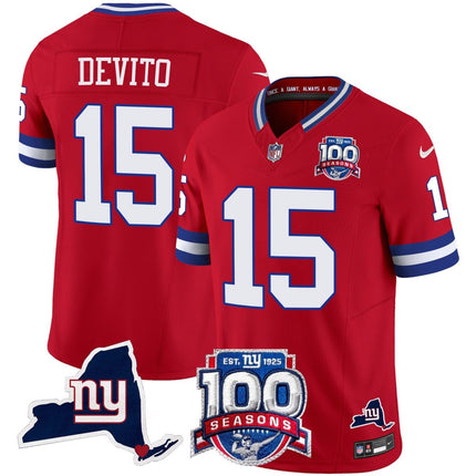 Men's New York Giants 100th Season & State Patch Vapor Limited Jersey - All Stitched NYG_KDZ - KINDOZY