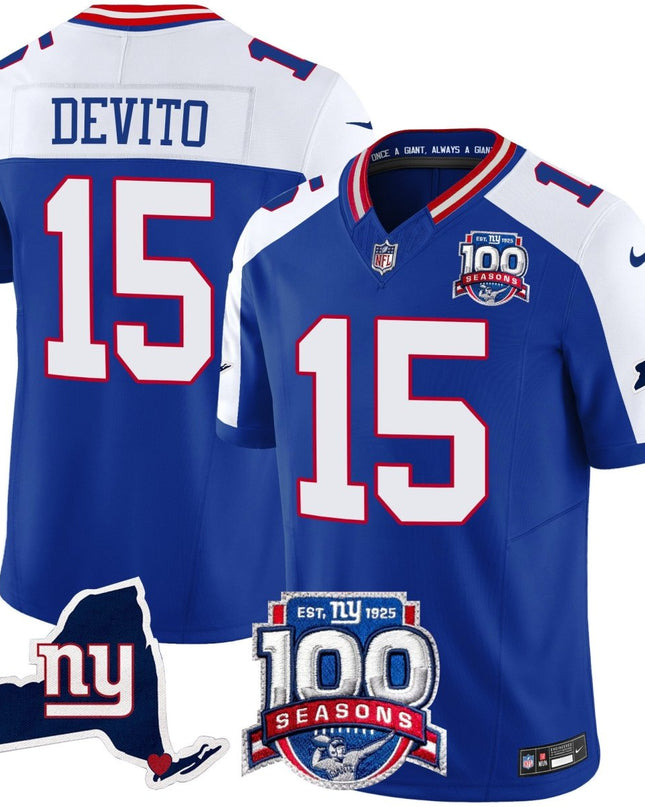 Men's New York Giants 100th Season & State Patch Vapor Limited Jersey - All Stitched NYG_KDZ - KINDOZY