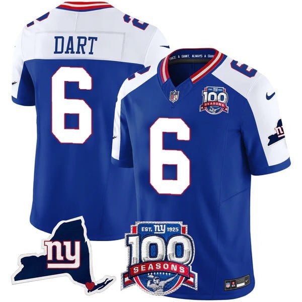 Men's New York Giants 100th Season & State Patch Vapor Limited Jersey - All Stitched NYG_KDZ - KINDOZY