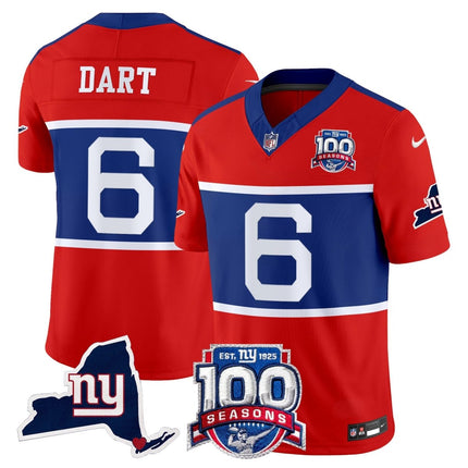 Men's New York Giants 'Century Red' 100th Commemorative Vapor Jersey V2 - All Stitched NYG_KDZ - KINDOZY