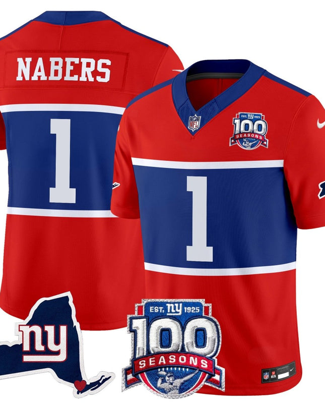 Men's New York Giants 'Century Red' 100th Commemorative Vapor Jersey V2 - All Stitched NYG_KDZ - KINDOZY
